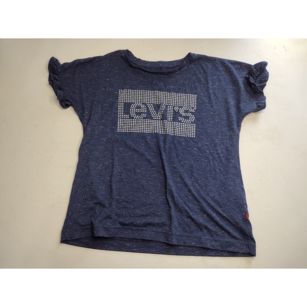 Levis‎ Girls Navy Blue Star Batwing Logo Ruffle Sleeve Shimmer Tee Shirt Large